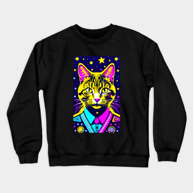 Cosmic Retro Cat Crewneck Sweatshirt by Philozei